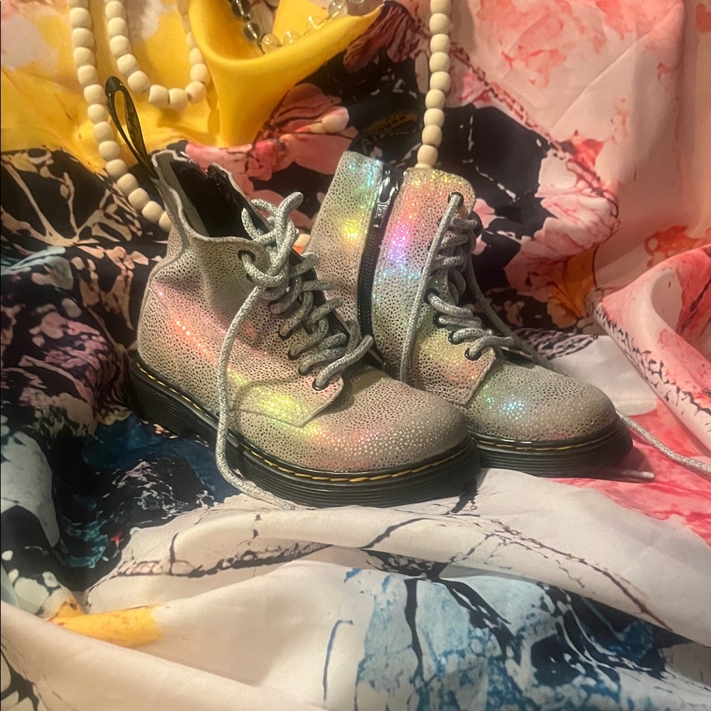 Dr. Martens Women's Holographic Glitter Boots - Silver
